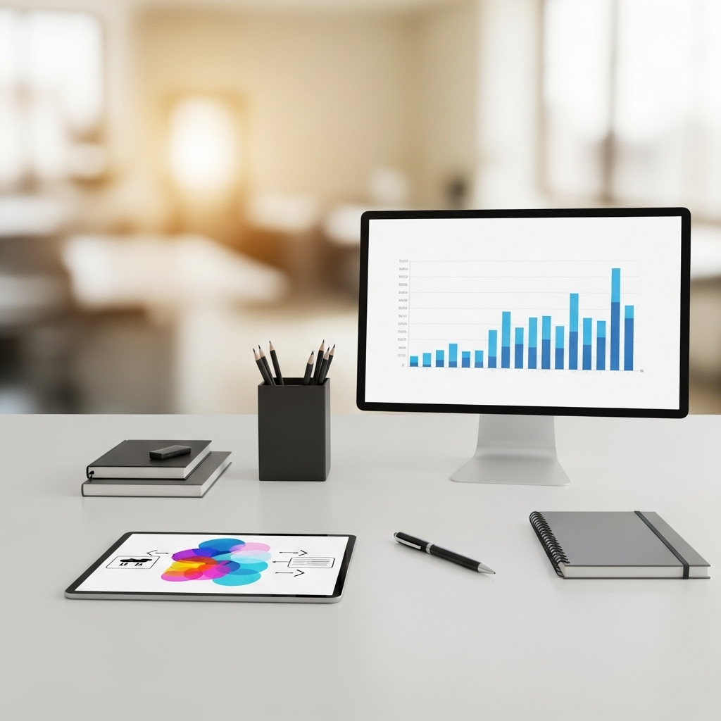 Marketing strategy and analytics dashboard showing campaign performance metrics and business growth data